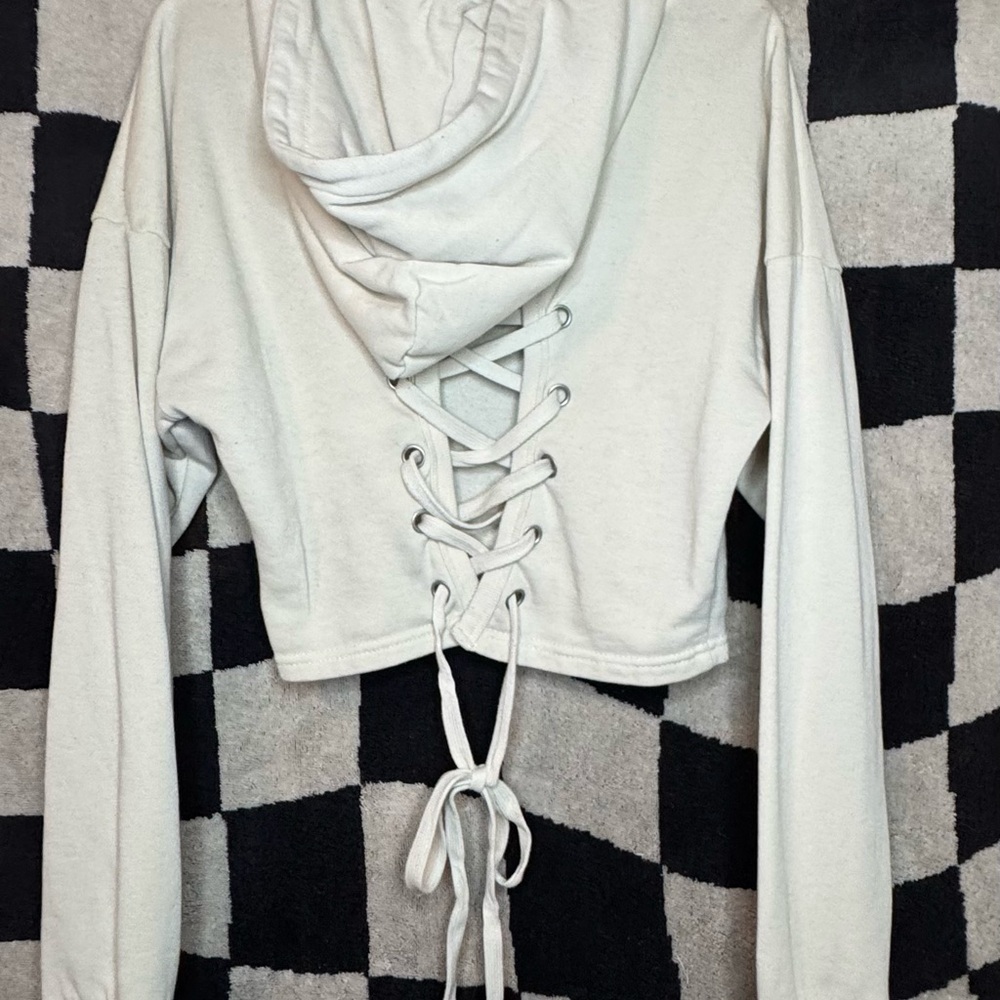 Forever 21 Cream Lace-Up Back Hoodie